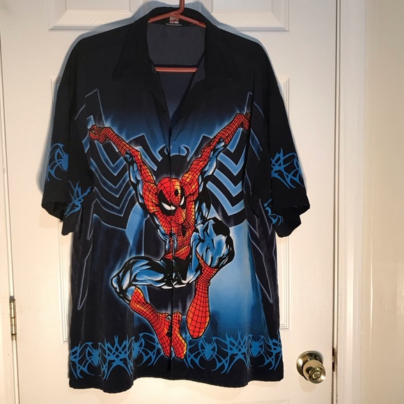 Spider-Man Dark Blue and Red Marvel Comics Men’s Button down Shirt. XLarge - Picture 2 of 8